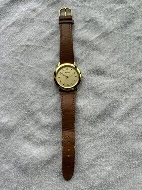 Vintage Gold Milan Quartz Watch w Leather Band, Brand New Battery and Works